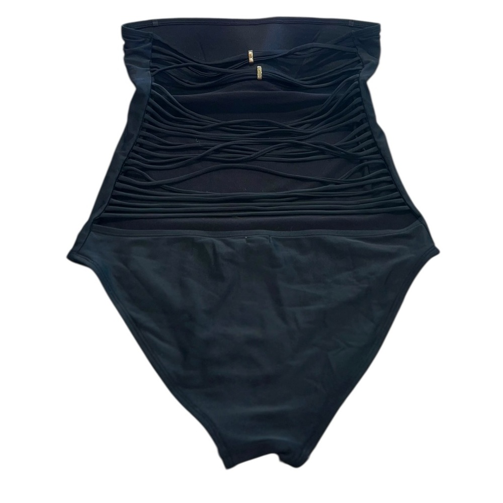 Aerie Black Strapless One Piece Swimsuit Strappy Back Bandeau Size Medium